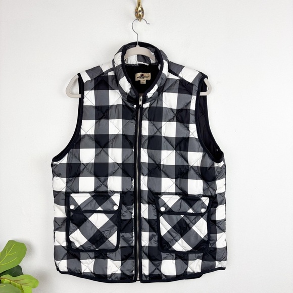 Woolrich Black & White Buffalo Check Plaid Puffer Vest Sz XL - Picture 1 of 8